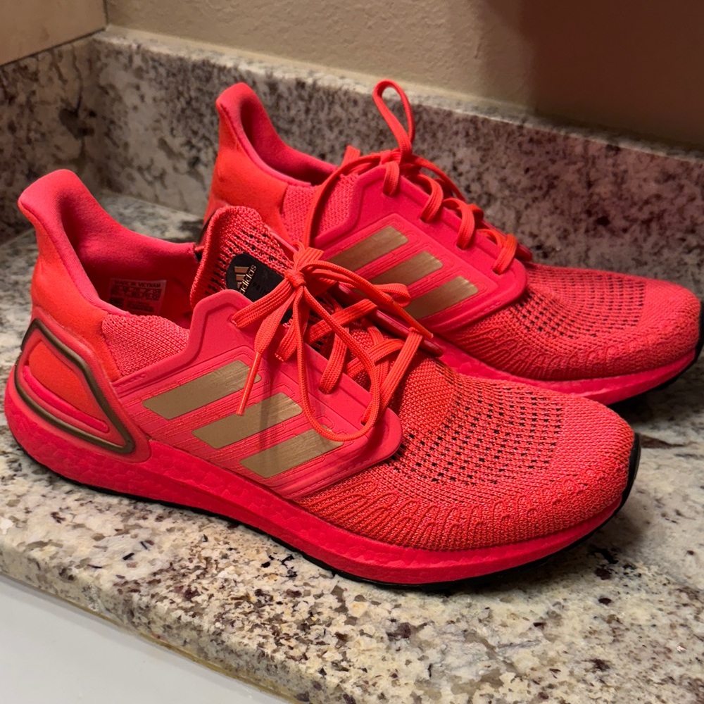 Adidas Bright Pink Sneakers with Gold Stripes